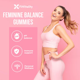 FitVitality Gummies d'Équilibre Féminin 60 unités bouteille ouverte avec gummies