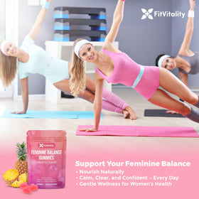 FitVitality Gummies d'Équilibre Féminin 60 unités gummies sur une table