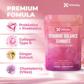 FitVitality Gummies d'Équilibre Féminin 60 unités ingrédients sur l'étiquette