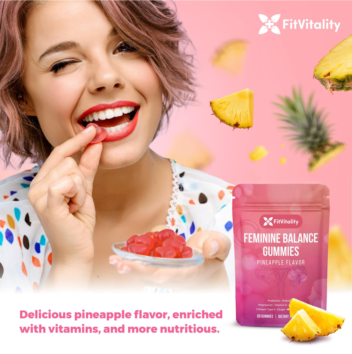FitVitality Gummies d'Équilibre Féminin 60 unités présentation dans un environnement de bien-être