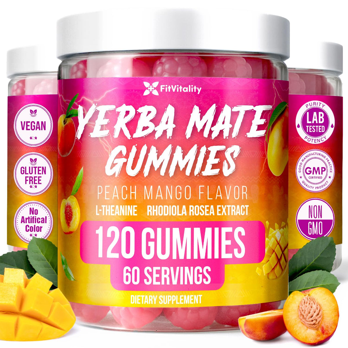 FitVitality Gummies Yerba Mate 120 unités, vue de face