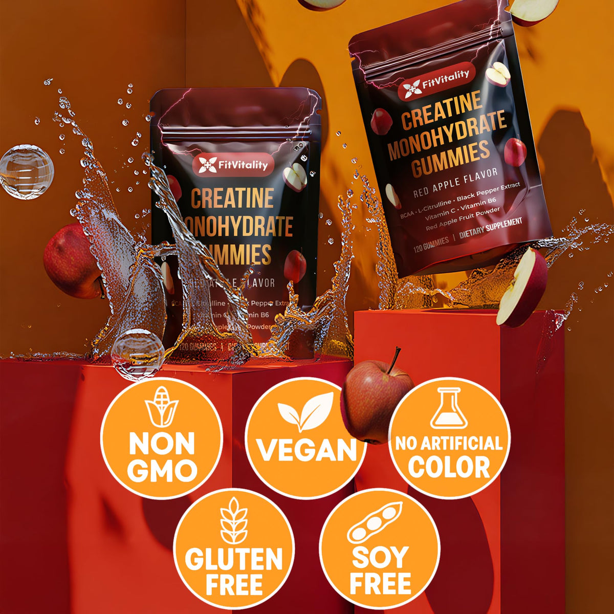FitVitality Gummy de Créatine Monohydrate 120 Gummies avec des fruits frais