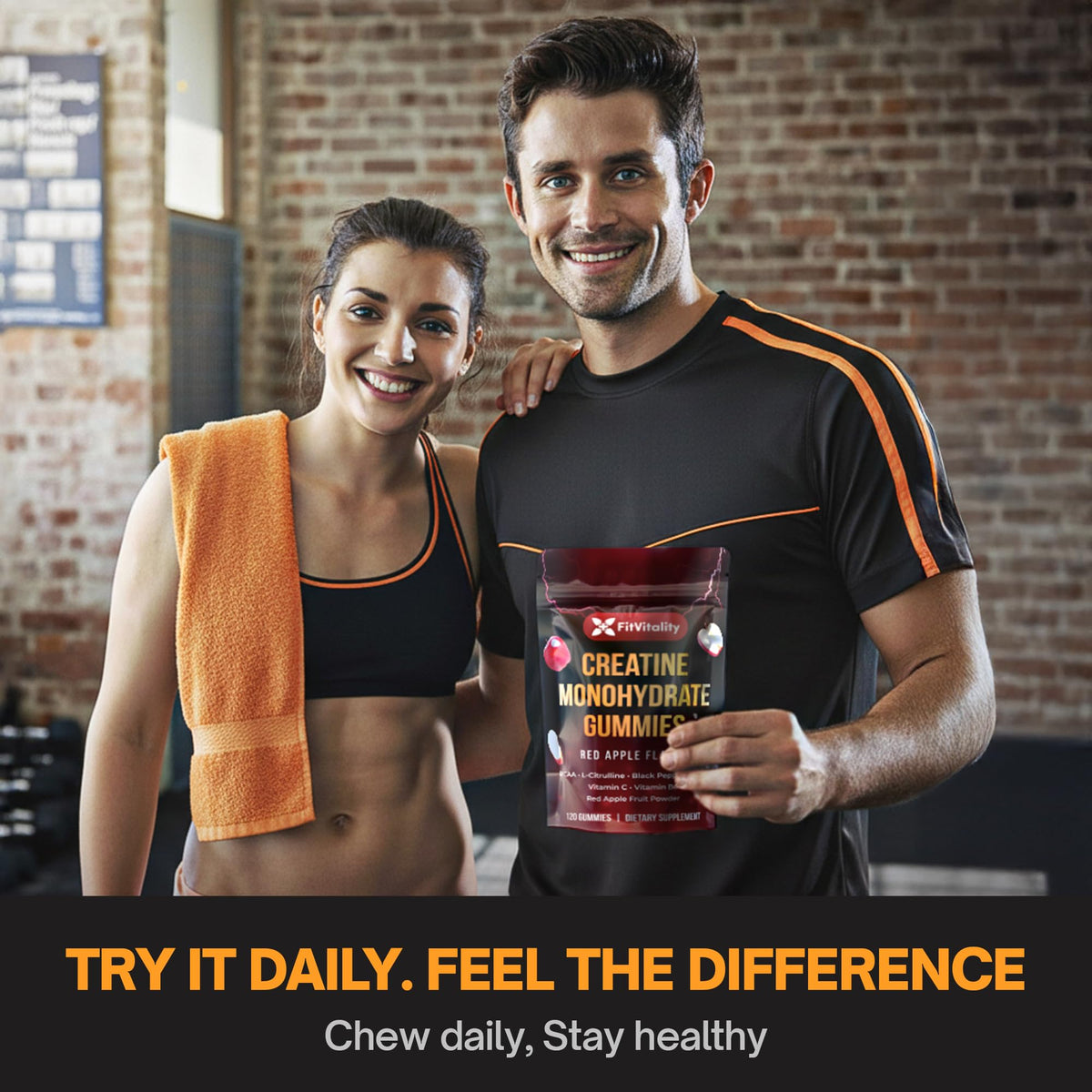 FitVitality Gummy de Créatine Monohydrate 120 Gummies dans un bol