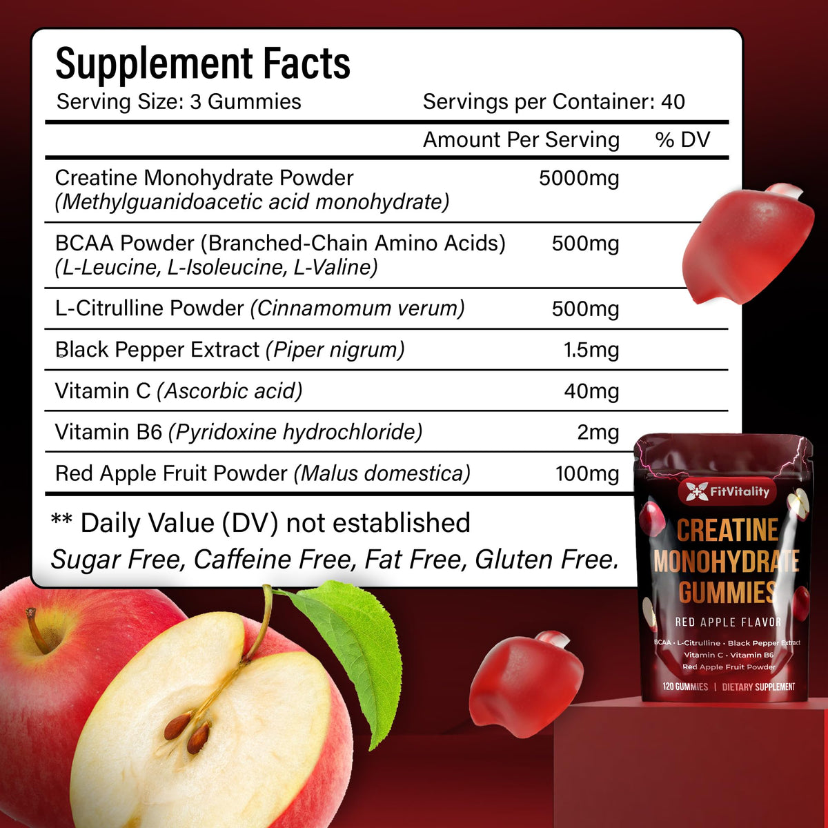 FitVitality Gummy de Créatine Monohydrate 120 Gummies vue de côté