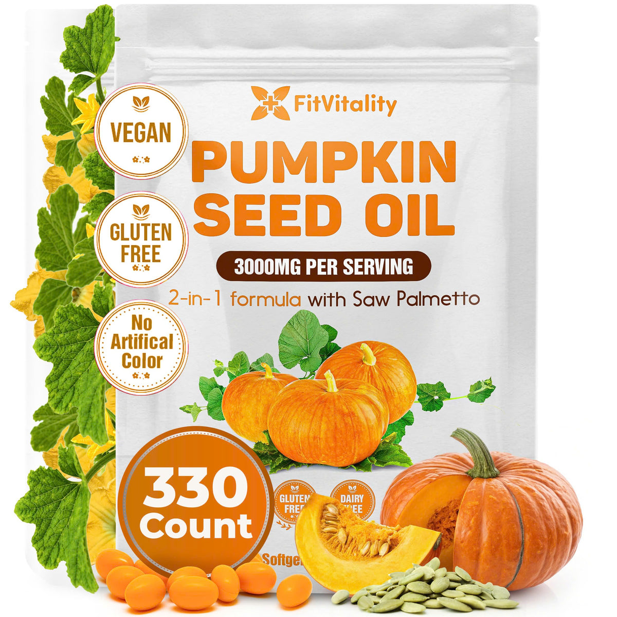 FitVitality Huile de Pépin de Citrouille 330 gélules vue de face