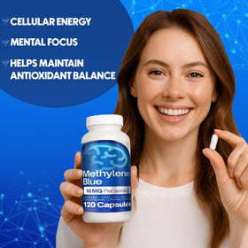 FitVitality Methylene Blue capsules sur une table