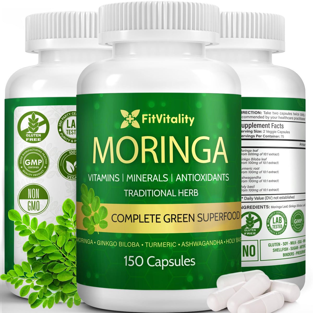 FitVitality Moringa 150 capsules végétales vue de face