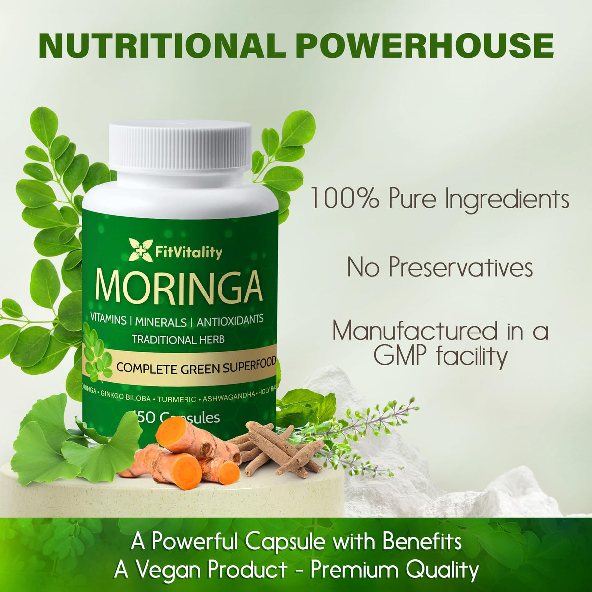 FitVitality Moringa sur un fond naturel