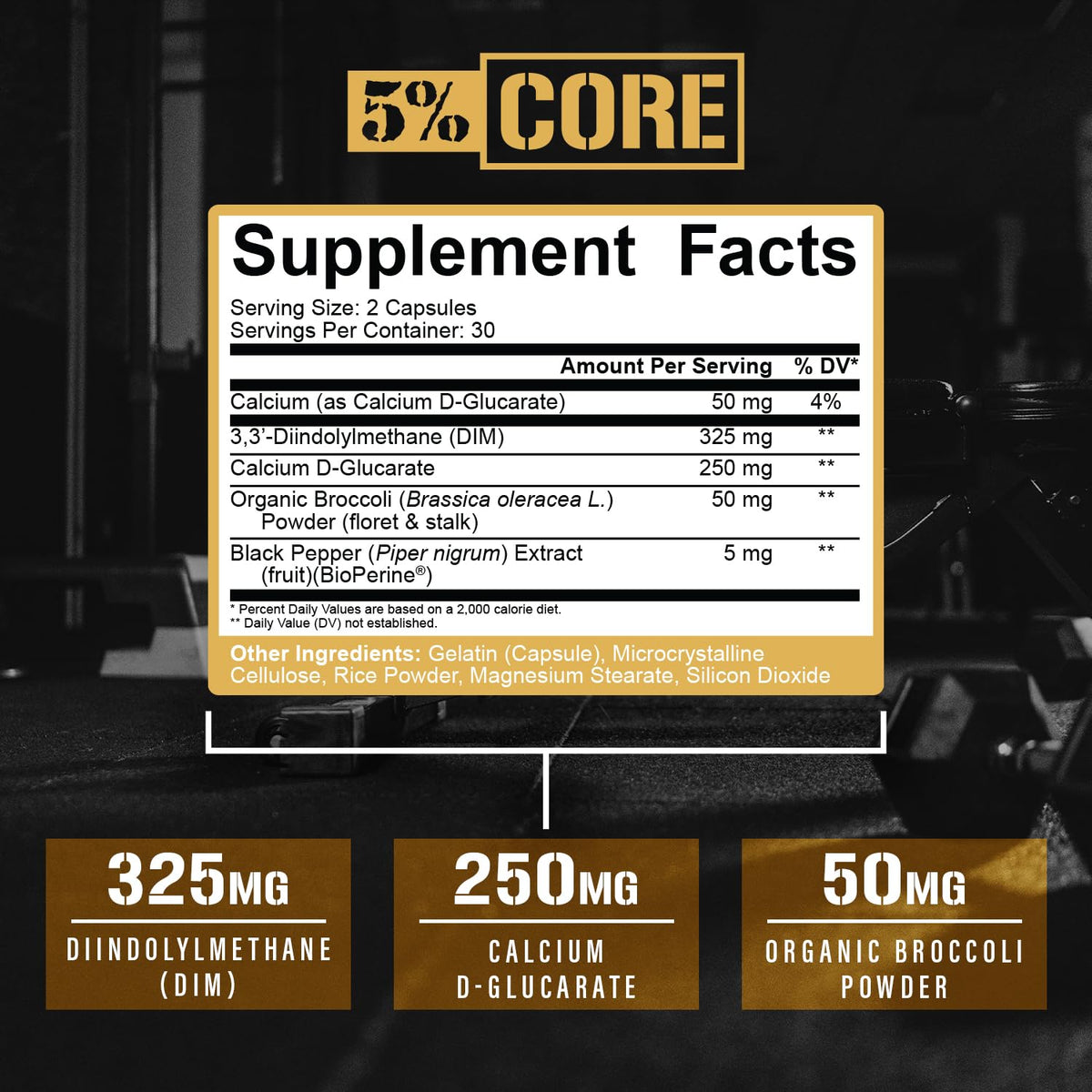 Flacon 5% Nutrition Core DIM avec capsules à l'intérieur