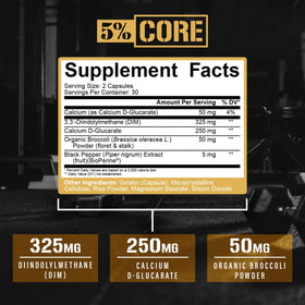 Flacon 5% Nutrition Core DIM avec capsules à l'intérieur
