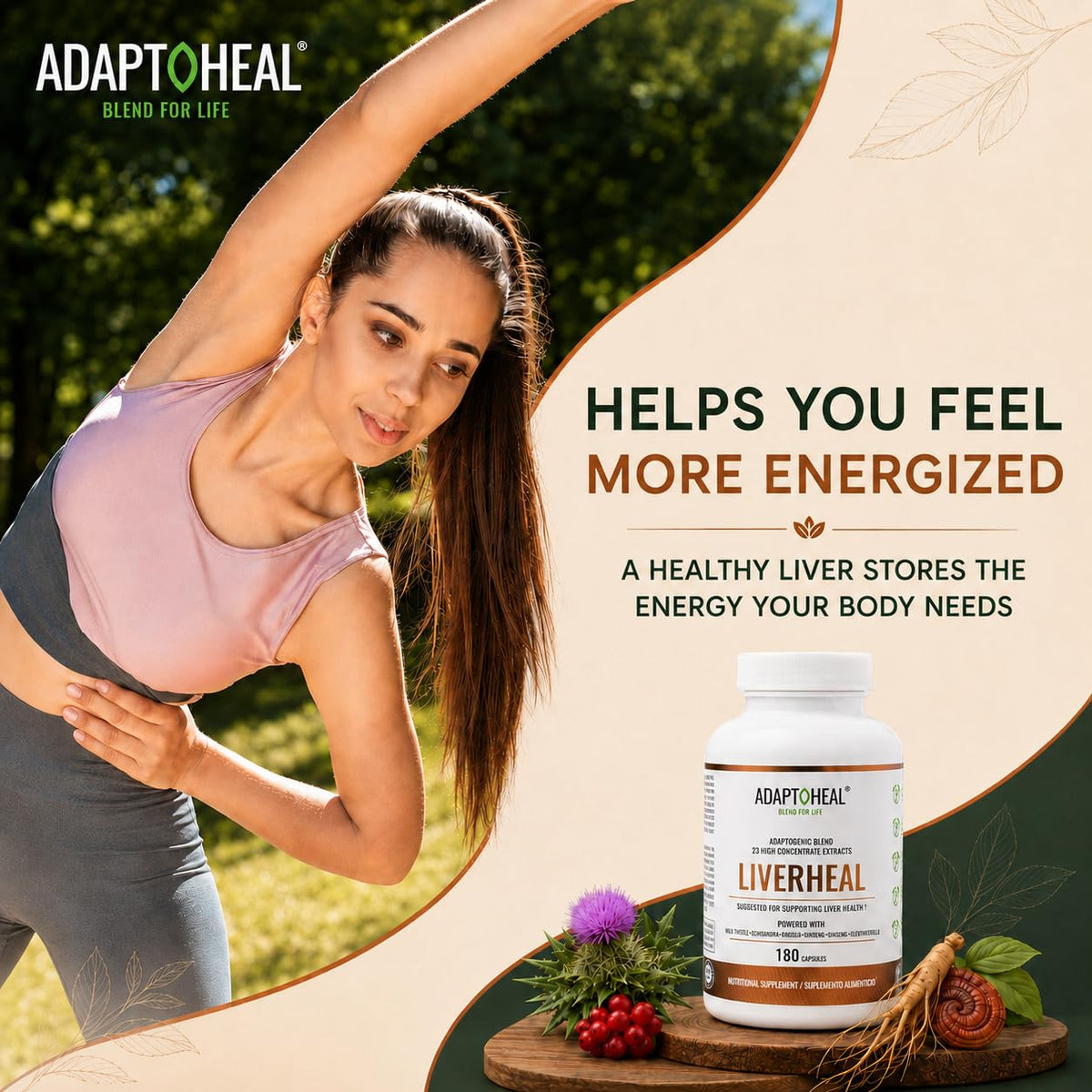 Flacon ADAPTOHEAL avec capsules sur une table
