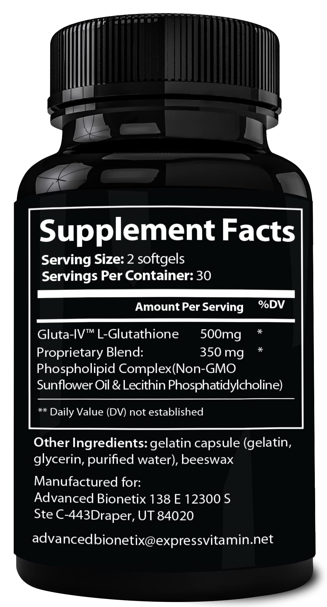 Flacon Advanced Bionetix Liposomal Glutathione 850mg ouvert