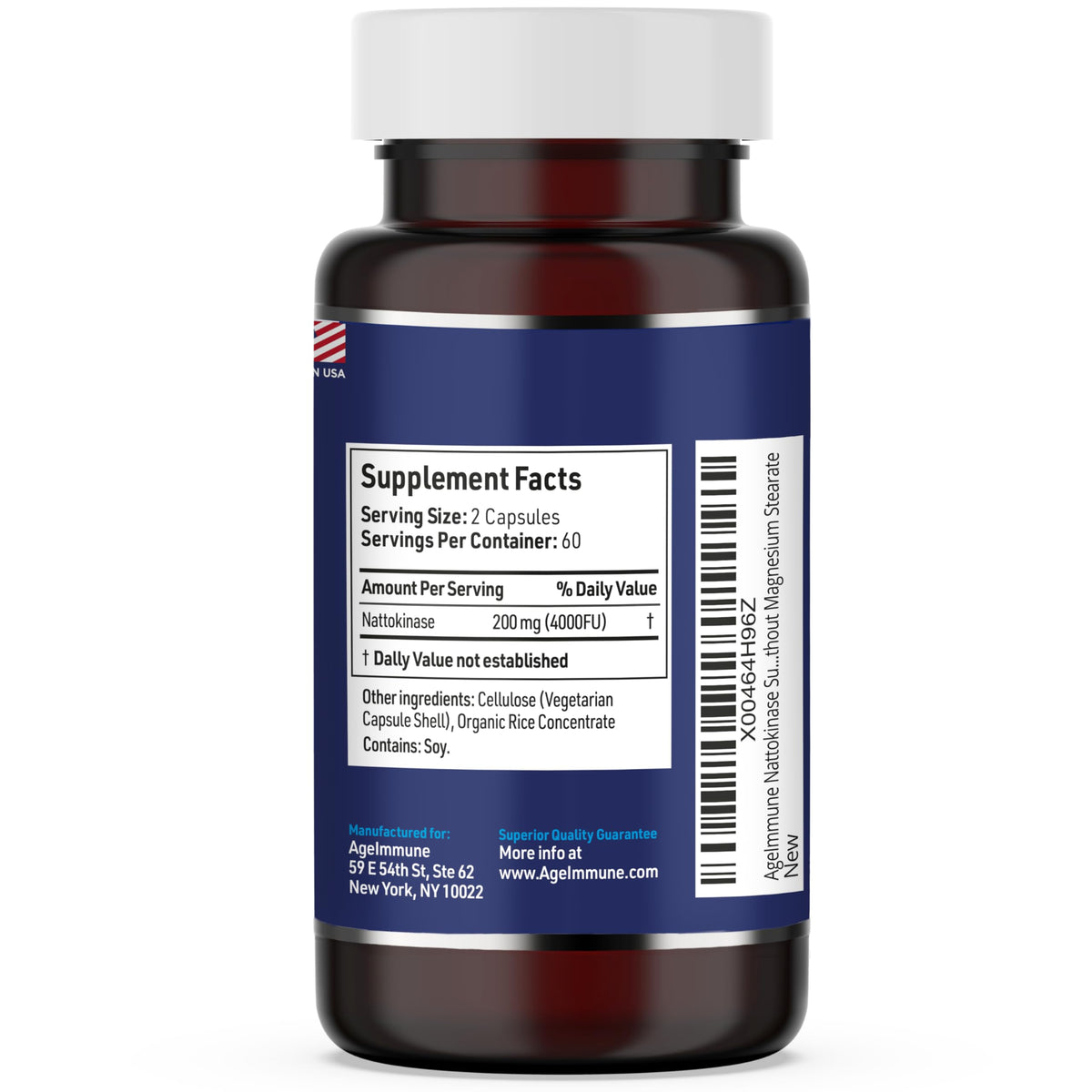 Flacon AgeImmune Nattokinase 4000 FU 200mg avec étiquette