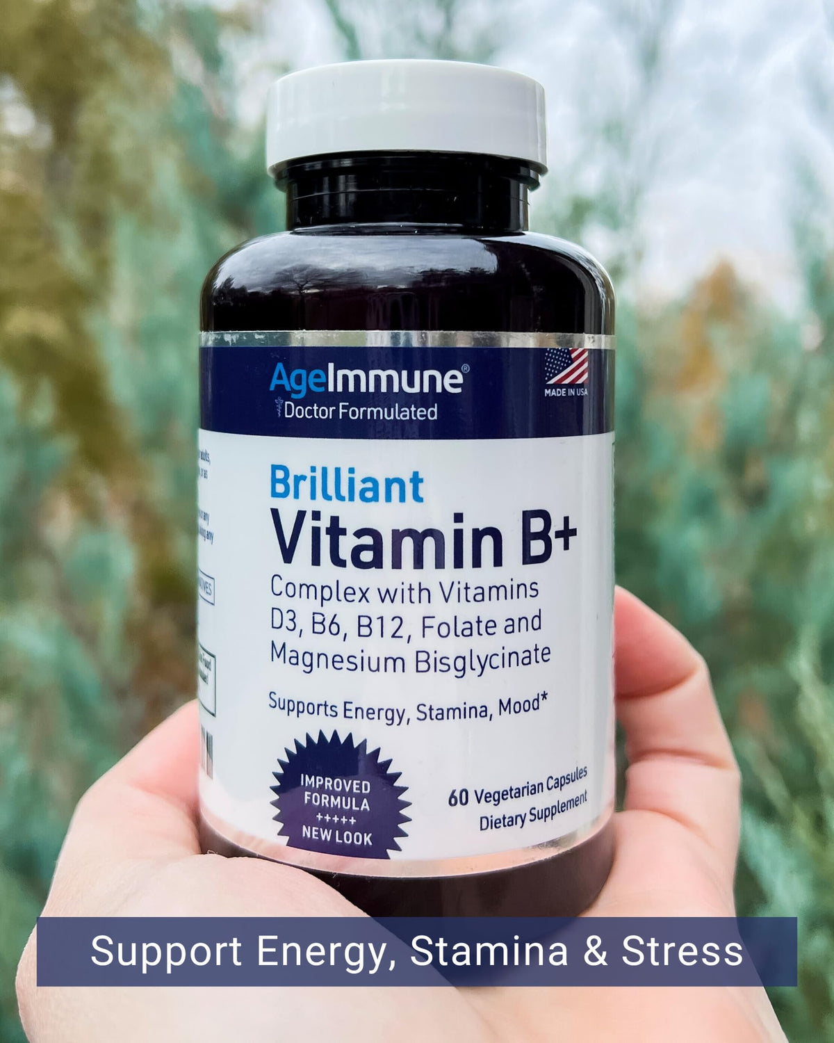 Flacon AgeImmune ouvert avec capsules à l'intérieur