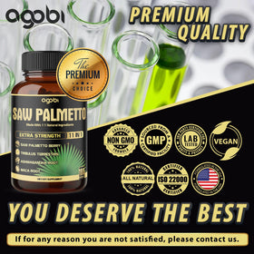 Flacon agobi Saw Palmetto 11en1 sur un fond blanc