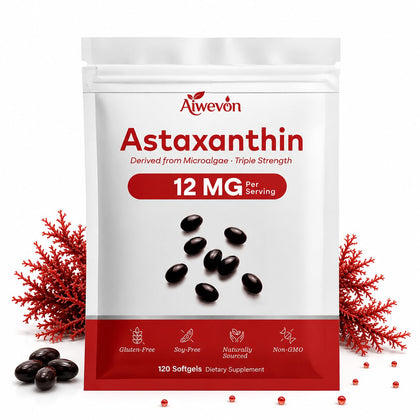 Flacon Aiwevon de gélules d'astaxanthine 12mg, vue de face