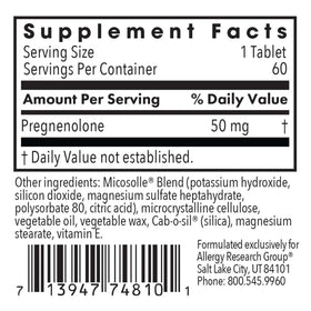Flacon Allergy Research Group Pregnenolone 50 mg avec 60 comprimés