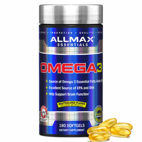 Flacon ALLMAX Omega 3 Huile de Poisson 180 Capsules vue de face