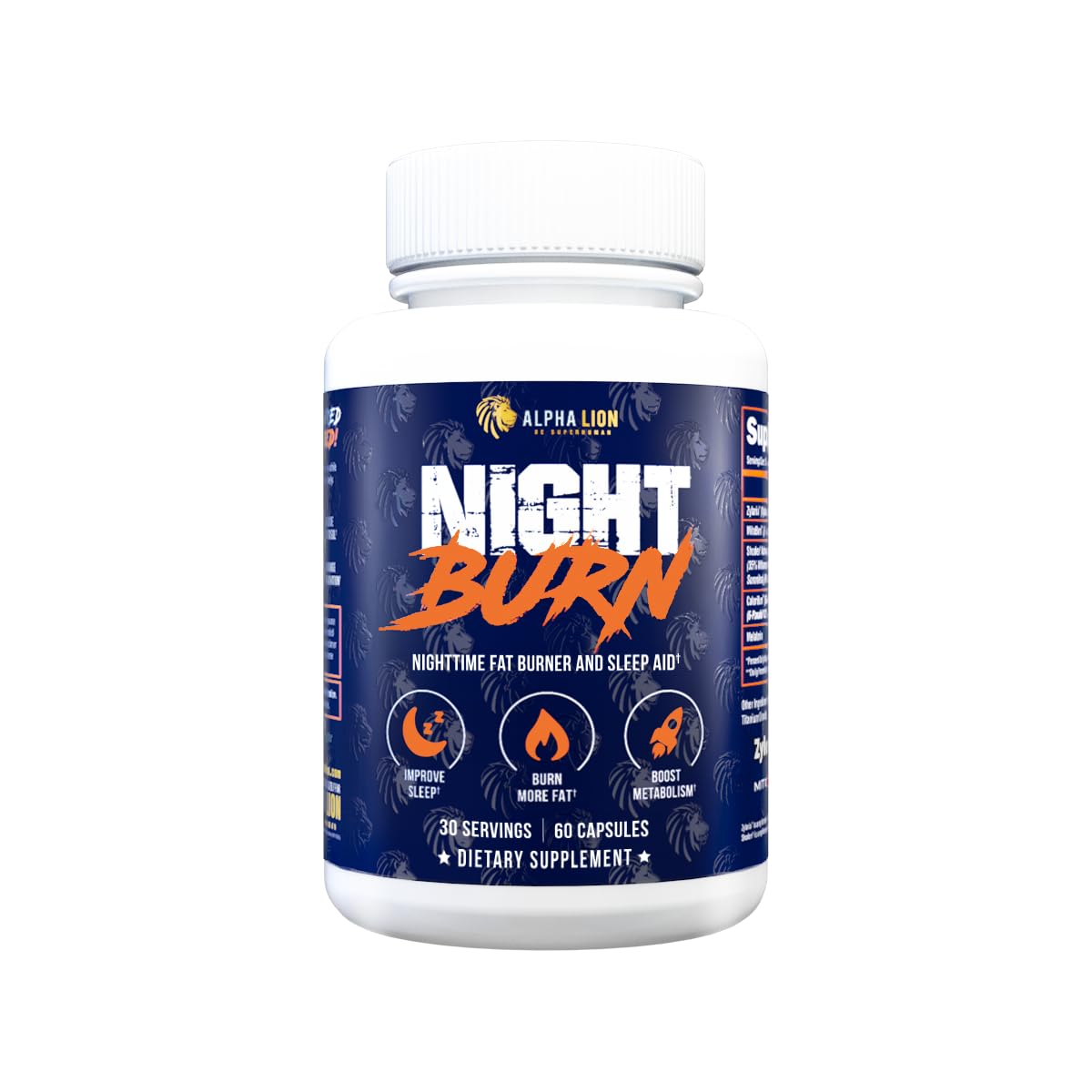 Flacon ALPHA LION Night Burn 60 capsules vue de face