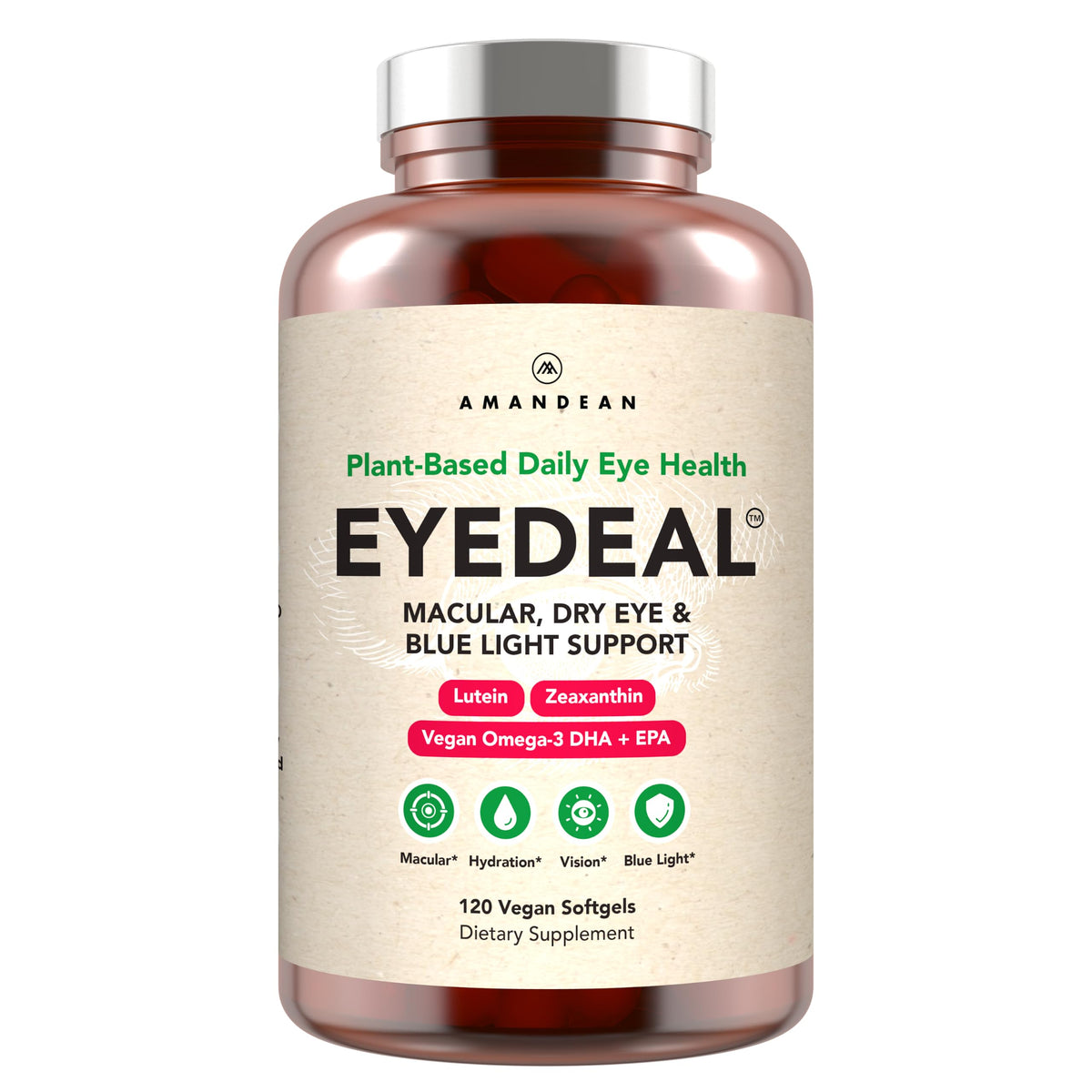 Flacon AMANDEAN EYEDEAL Luteine 120c avec visuel de l'emballage
