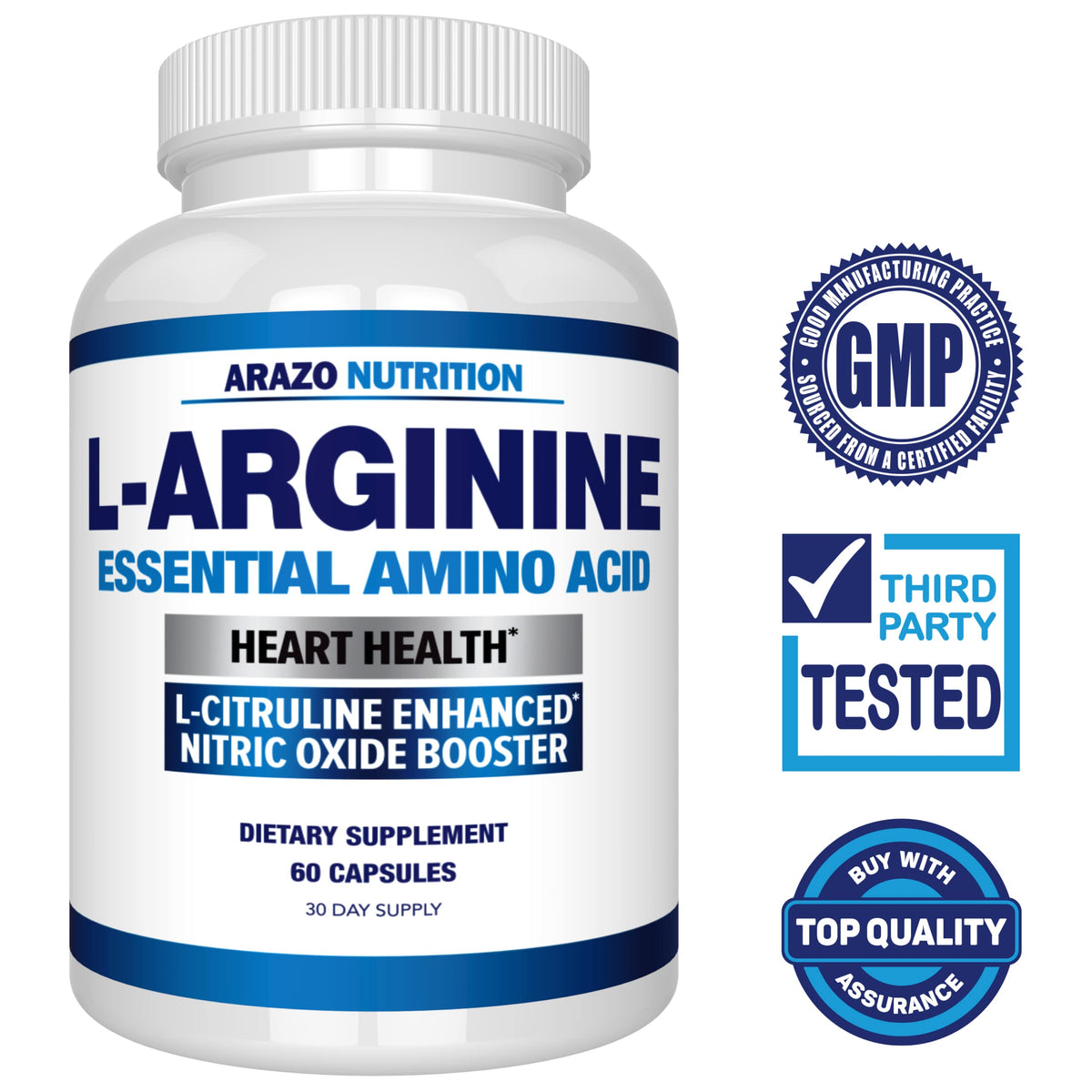 Flacon Arazo Nutrition L-Arginine avec étiquette visible