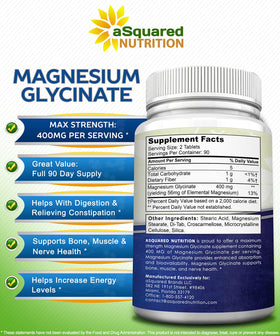 Flacon aSquared Nutrition Magnésium Glycinate ouvert avec comprimés visibles