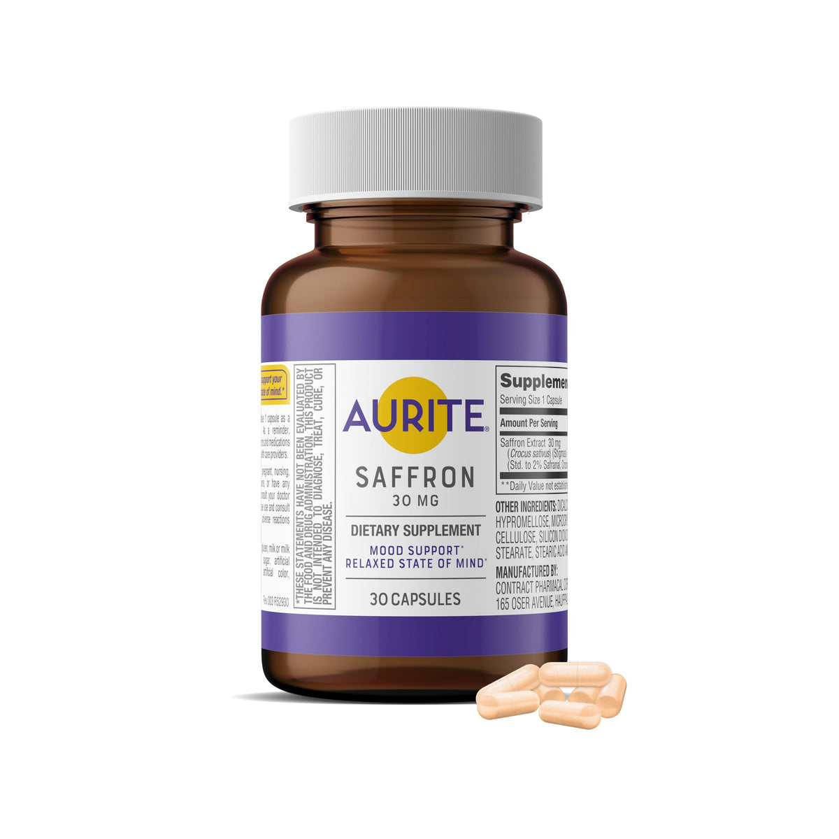 Flacon Aurite complément safran 30mg vue avant avec étiquette