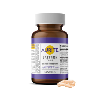 Flacon Aurite complément safran 30mg vue avant avec étiquette