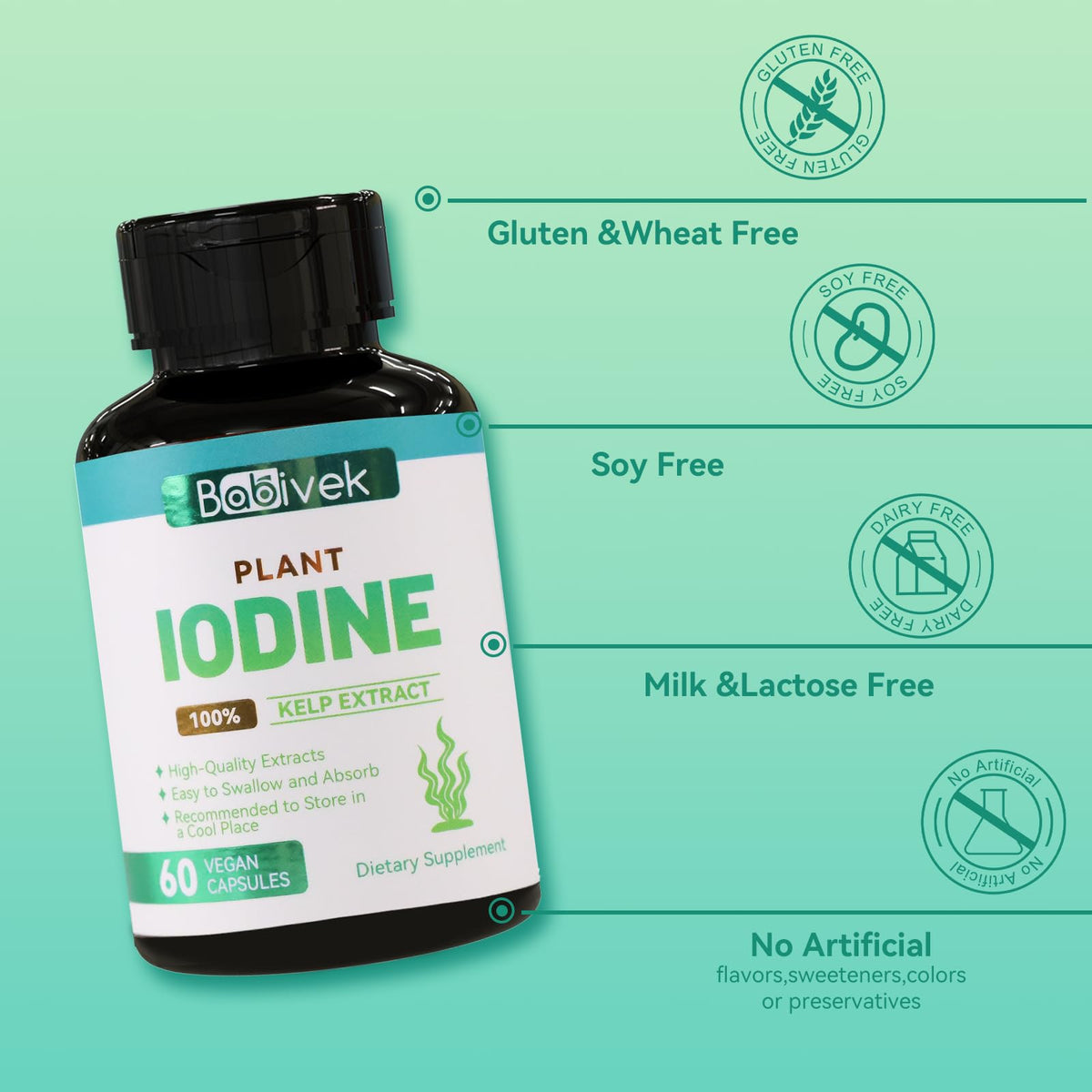Flacon Babivek iode ouvert avec capsules visibles