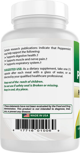 Flacon Best Naturals Huile de Menthe Poivrée avec capsules à côté