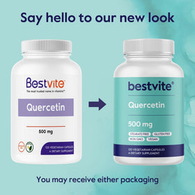 Flacon BESTVITE Quercetin 500mg sur une table en bois