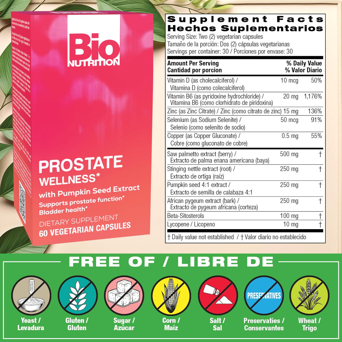 Flacon Bio Nutrition Prostate avec 60 capsules
