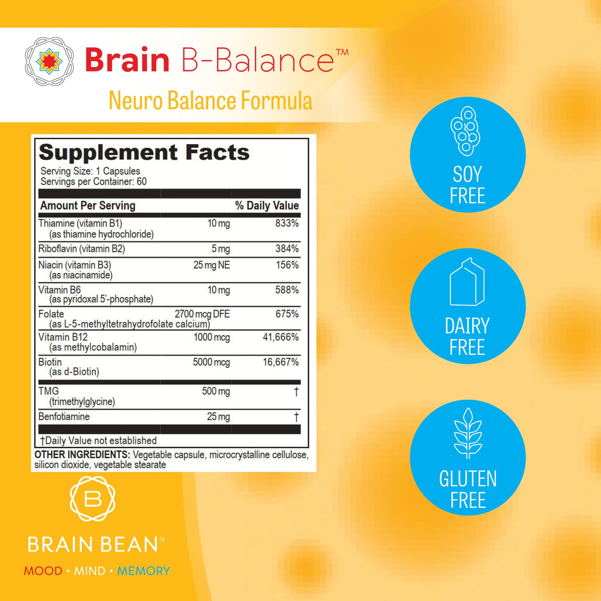 Flacon Brain Bean Brain B Balance ouvert avec capsules visibles