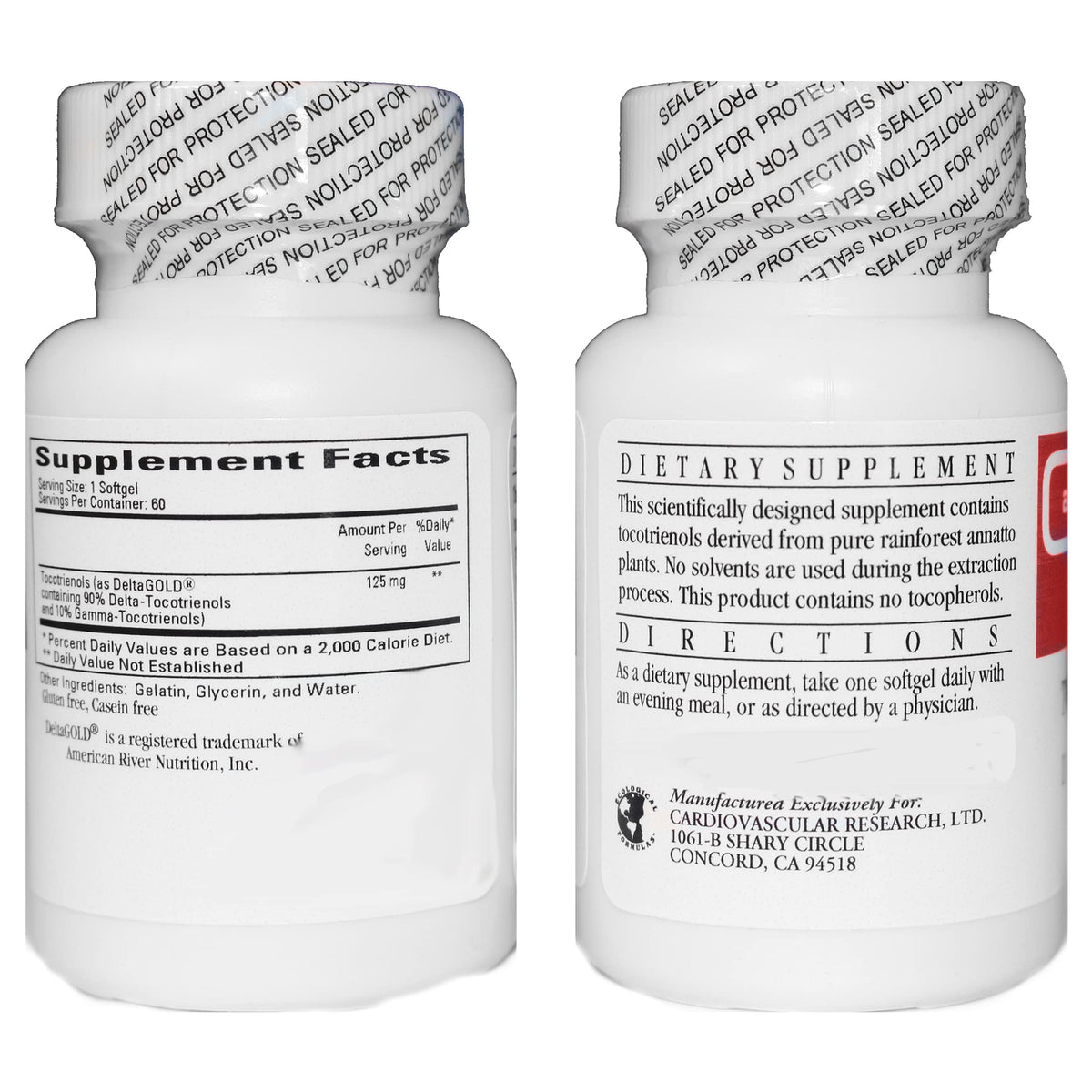 Flacon Cardiovascular Research avec 60 gélules de Vitamine E DeltaGOLD