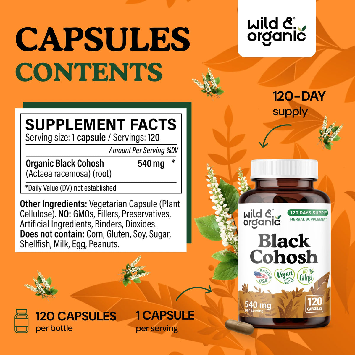Flacon contenant 120 capsules de Cimicifuga Wild & Organic