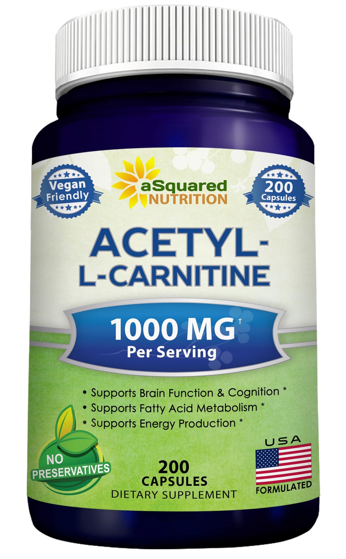 Flacon d'Acétyl L-Carnitine 1000mg aSquared Nutrition avec 200 capsules