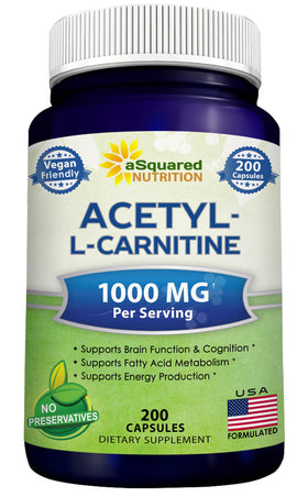 Flacon d'Acétyl L-Carnitine 1000mg aSquared Nutrition avec 200 capsules