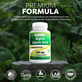 Flacon d'acide alpha-lipoïque Best Naturals avec étiquette informative