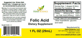 Flacon d'acide folique Herb-Science sur un fond blanc
