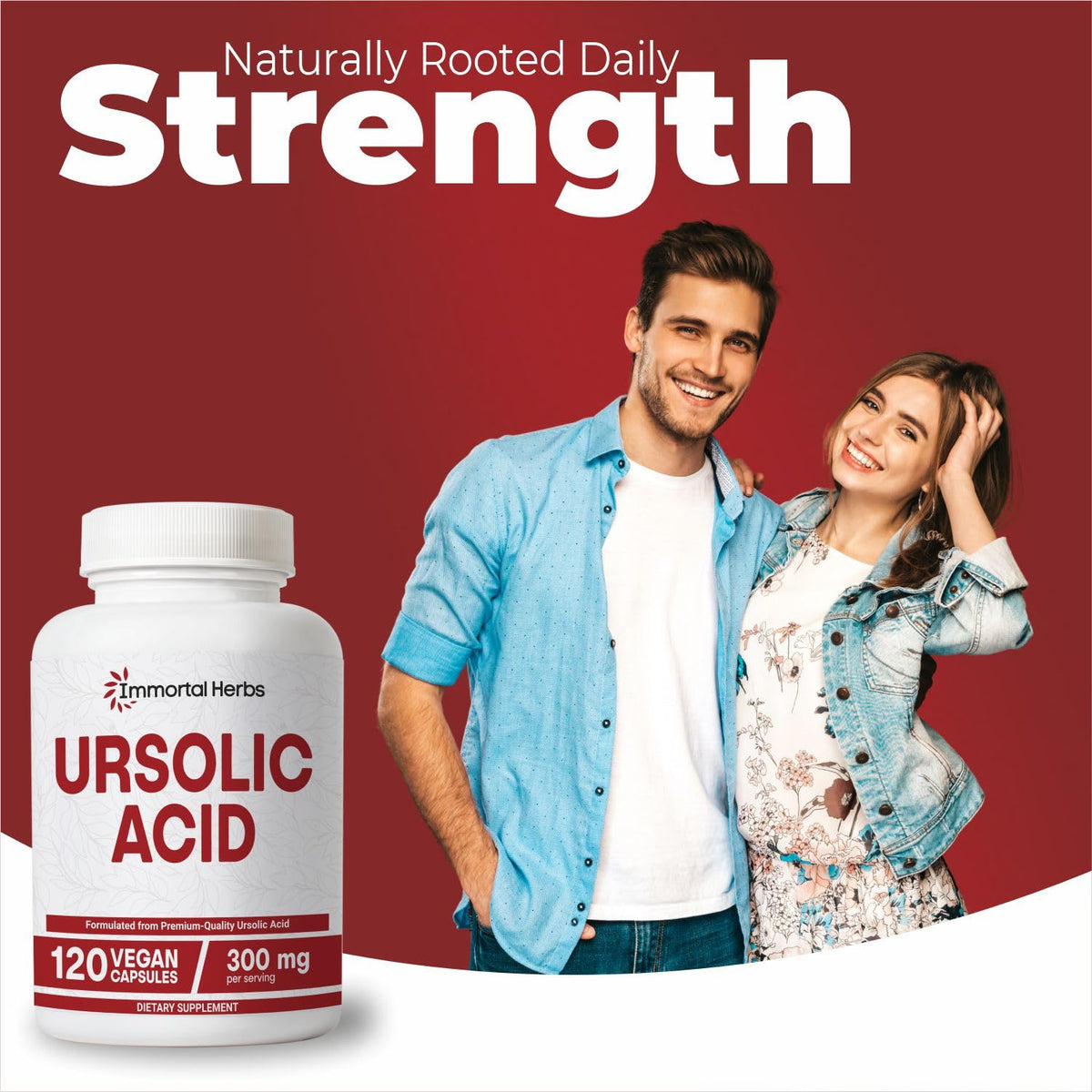 Flacon d'Acide Ursolique Immortal Herbs avec arrière-plan naturel