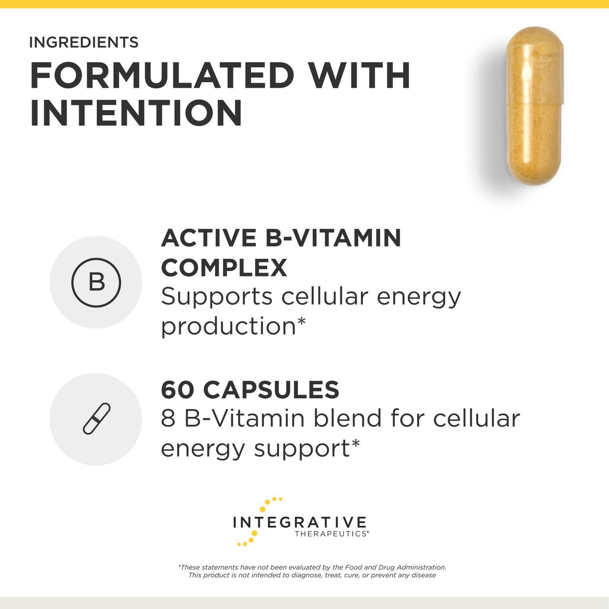 Flacon d'Active B-Complex ouvert montrant les capsules à l'intérieur