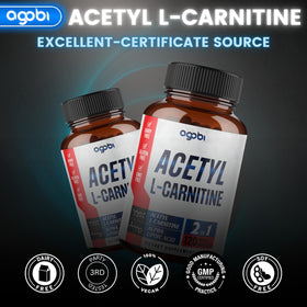 Flacon d'agobi Acetyl L-Carnitine sur une table en bois
