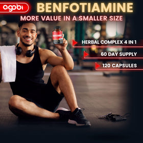 Flacon d'agobi Benfotiamine avec étiquette visible