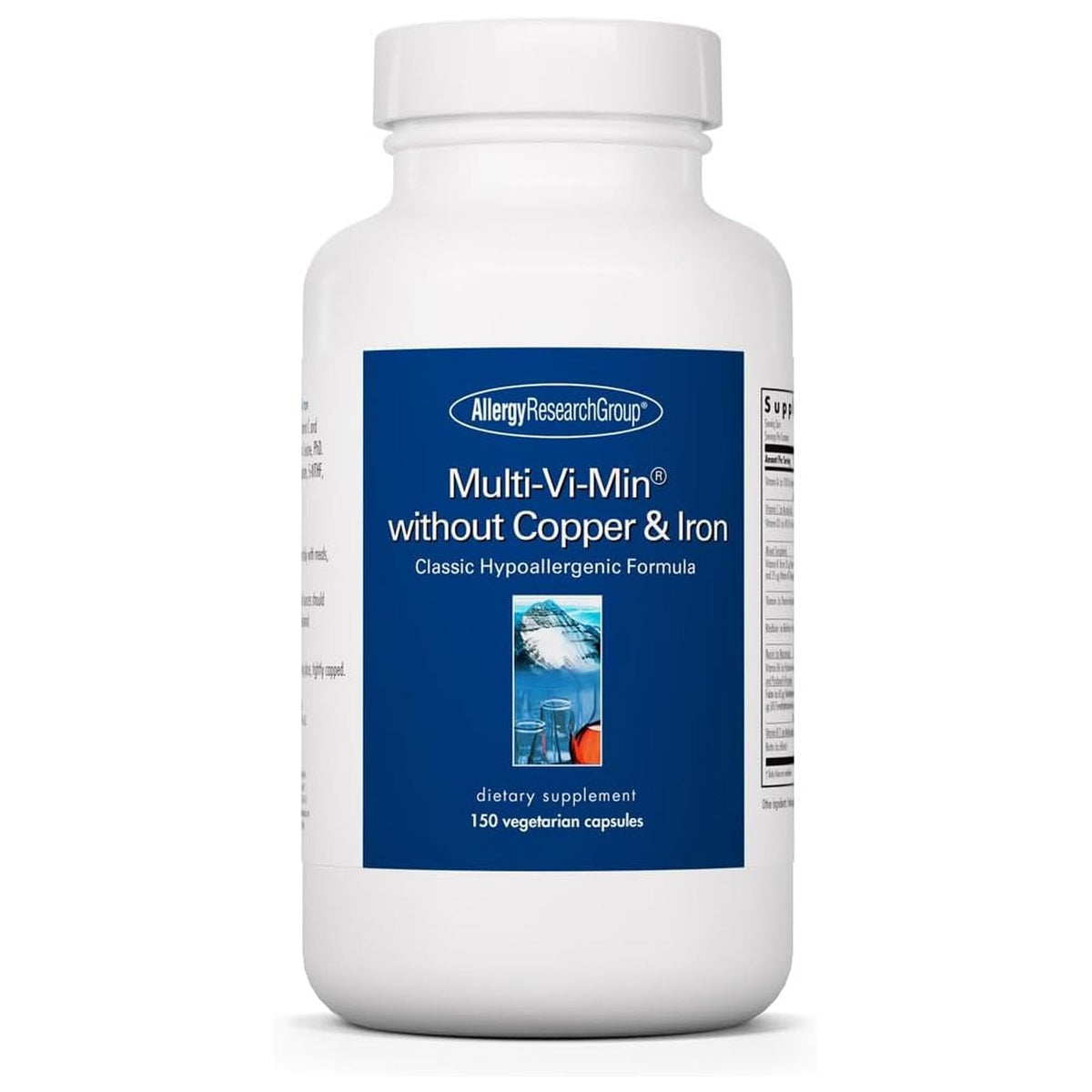 Flacon d'Allergy Research Group Multi-Vi-Min 150 capsules vue de face