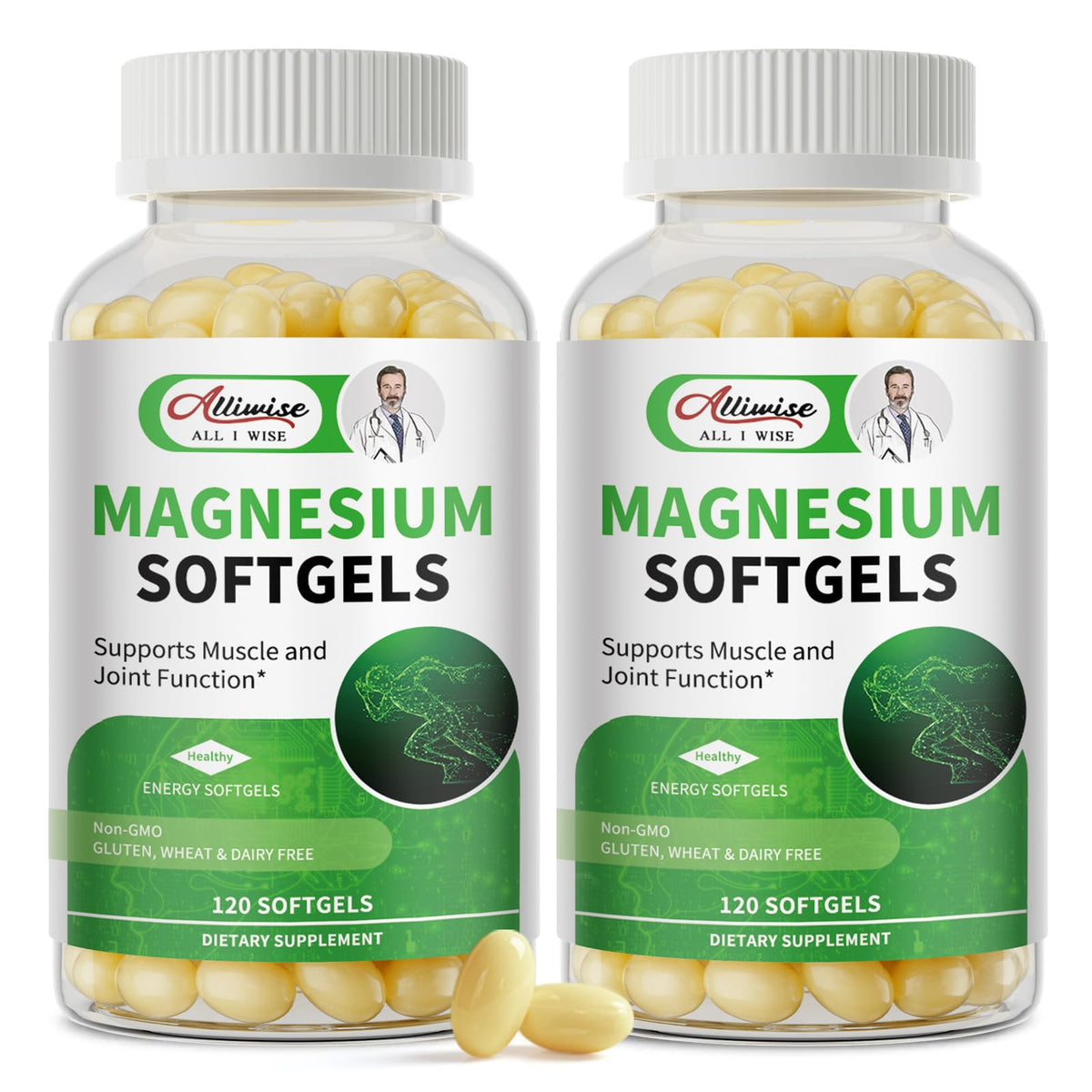 Flacon d'Alliwise Magnésium Glycinate 500mg avec 240 gélules