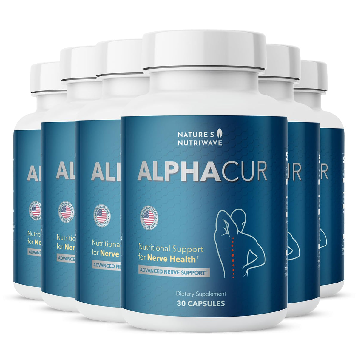 Flacon d'Alphacur Nature’s NutriWave avec 30 capsules de curcuma et magnésium