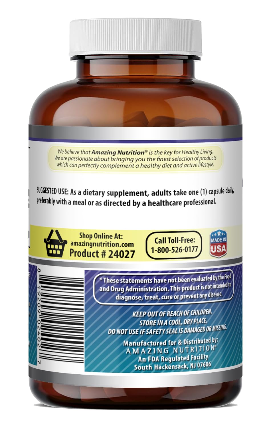 Flacon d'Amazing Nutrition Citicoline 250 mg ouvert avec capsules