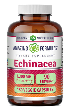 Flacon d'Amazing Nutrition Echinacea 1300 Mg 180 gélules végétariennes vue de face
