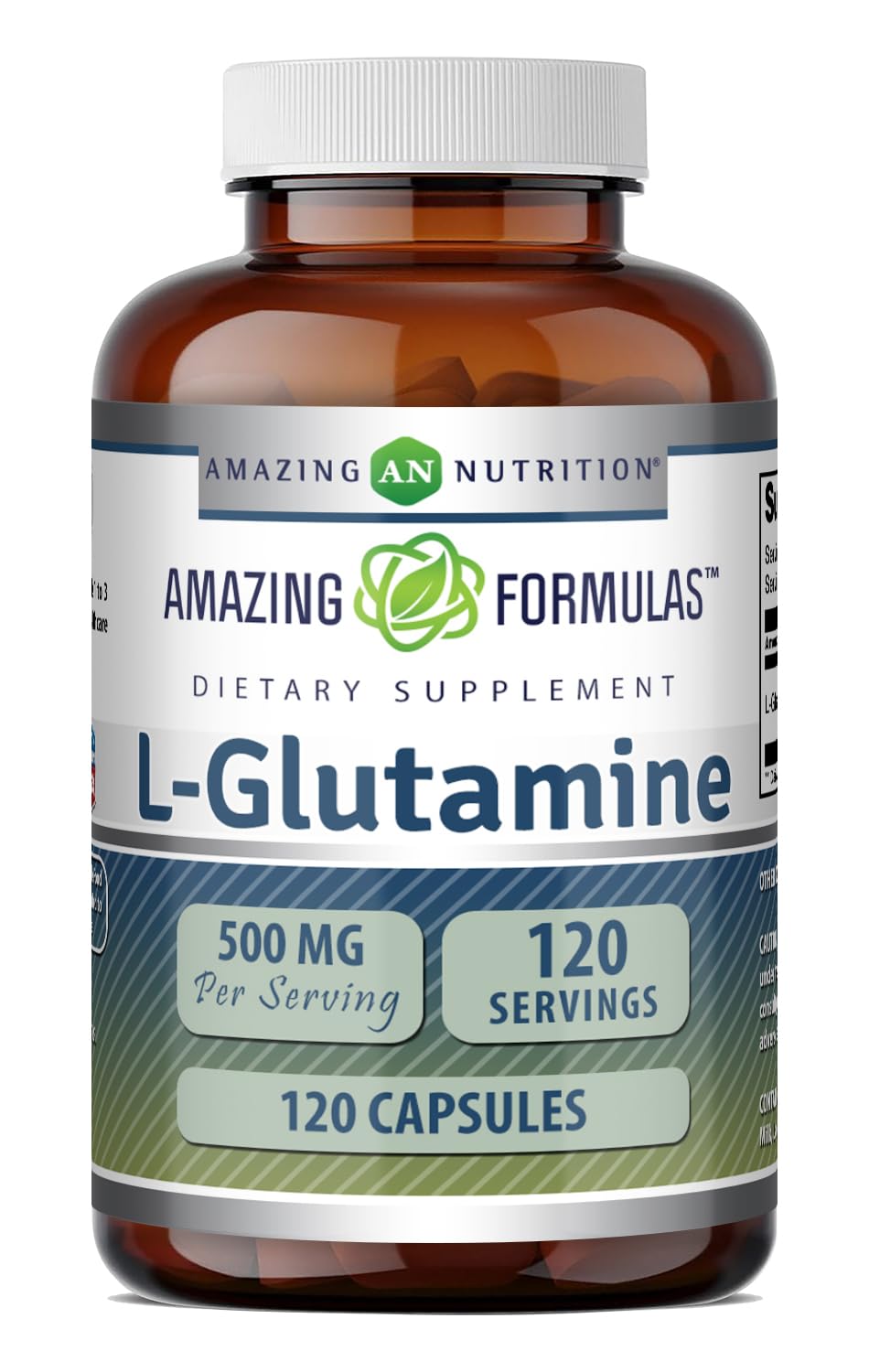 Flacon d'Amazing Nutrition L-Glutamine 500 Mg avec 120 capsules
