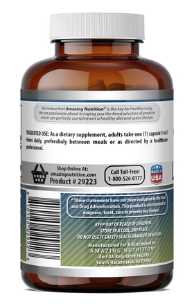 Flacon d'Amazing Nutrition L-Glutamine 500 Mg ouvert avec capsules visibles